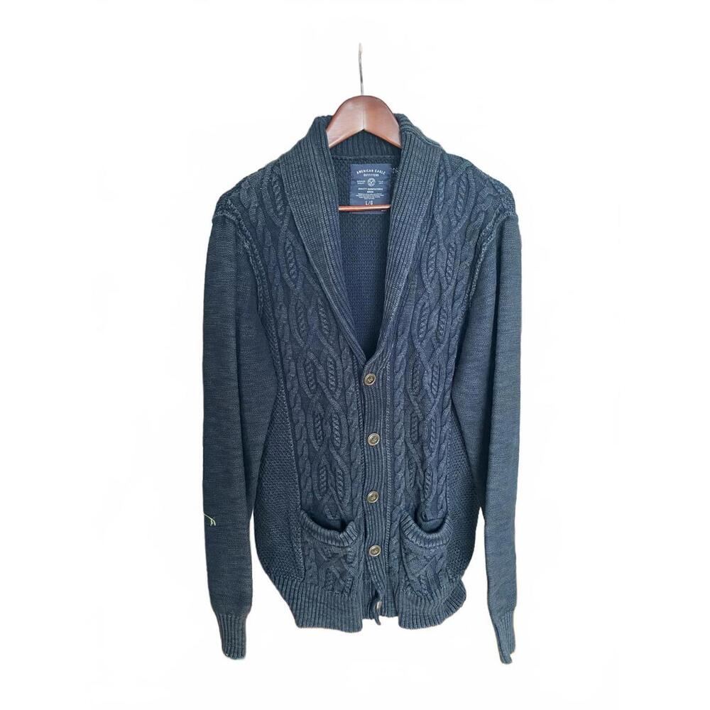 American Eagle 100% Cotton Eclectic Grandpa Grunge Navy Cardigan Men’s L